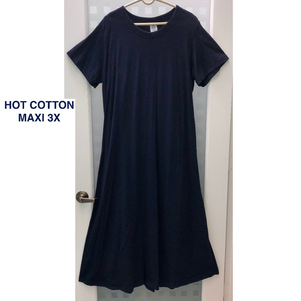 🎉HP🎉 HOT COTTON A-Line Maxi Dress Navy Blue Round Neck Short Sleeve Vintage 3X